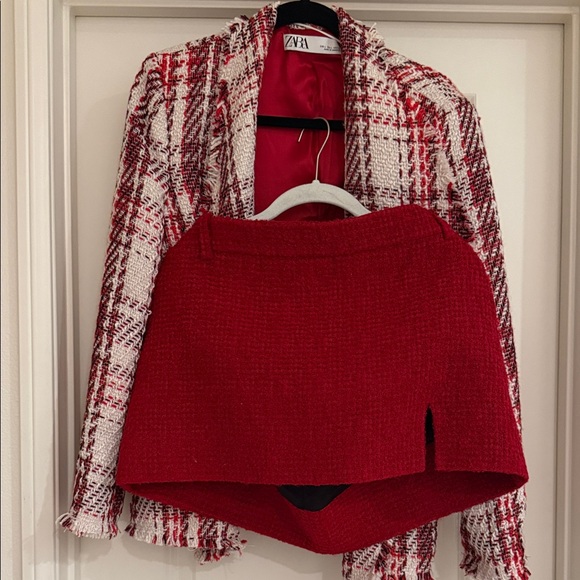 Zara Jackets & Blazers - Zara - Women's Red, White Plaid Blazer & Red Skirt